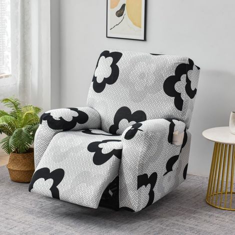 Einzel-Relaxsesselbezug, graues Blumenmuster, mit Seitentasche, waschbar