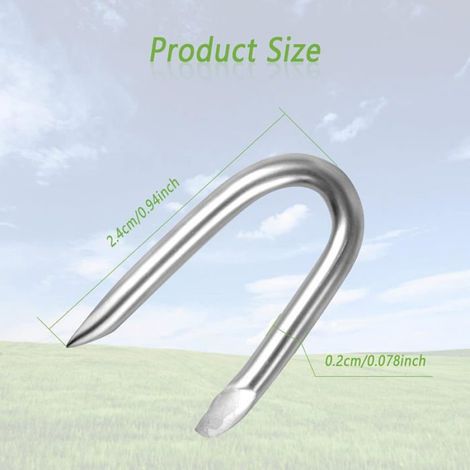 Clous en forme de U à double pointe en fer, 200 pièces, pour fixation de gazon et filets pare-soleil, clous de clôture robustes pour installation extérieure (1/5)