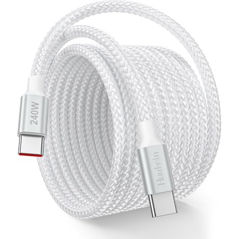 Câble USB C vers USB C Charge Rapide 240W 1.5m, Cable USB C Blanc Nylon (1/5)