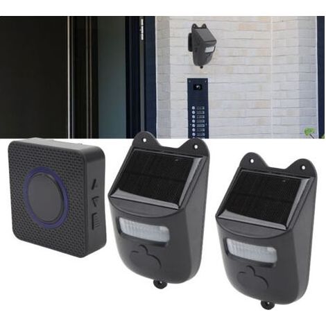 Drahtlose Eingangstürklingel, solarbetrieben, Infrarot-Eingangstürklingel mit Bewegungserkennung und Alarm für Zuhause, mit 1 Empfänger und 2 Detektoren für den Eingang. (1/5)