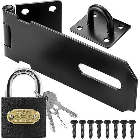 4 Inch Loquet Porte Acier Inoxydable avec Cadenas Agrafe, Verrou Porte Loquet de Sécurité Loquet de Cadenas Agrafe Porte Fermoir Moraillon De Verrou pour Chambre à Coucher Garage Noir (1/5)