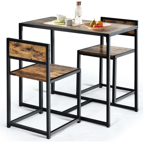 Set da pranzo da 3 pezzi con struttura di metallo, Tavolo da cucina con 2 sedie per spazi ridotti, Antico (1/5)