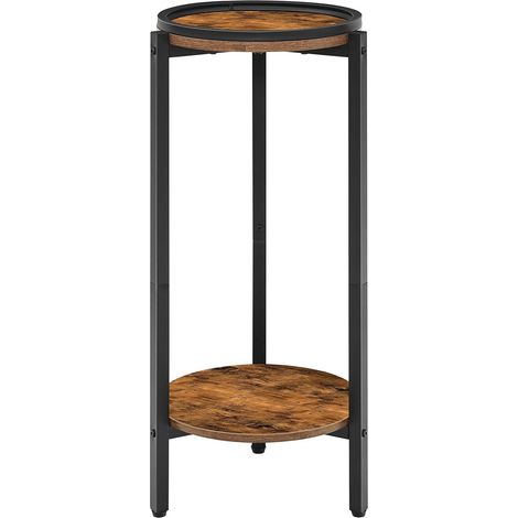 Table d’Appoint, Table Basse Ronde à 2 Niveaux, Bout de Canapé, Table à Boissons, Table à Café, pour Petit Espace, Salon, Chambre, entrée, Couloir, Marron Rustique et Noir EBF167BZ01 (1/5)