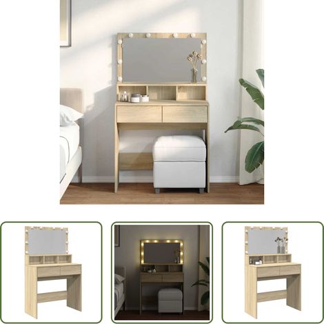 Spiegel - Schminktisch mit LED-Beleuchtung Sonoma-Eiche 80x41x134,5 cm (1/5)