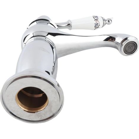 Robinet mitigeur vintage pour lavabo en céramique – Finition chromée, eau chaude/froide, long bec, design rétro élégant (1/5)