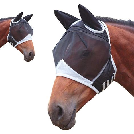 Máscara antimoscas para caballos - Protección UV (M) Máscara antimosquitos - Para caballos - Con orejas - Transpirable