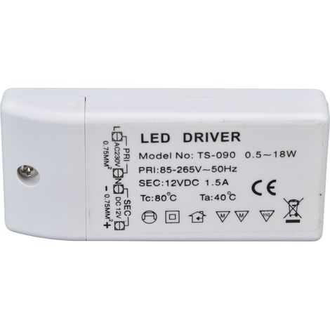 Transformateur LED 18W 12VDC 1.5A pour Éclairage de Placard DIY, Alimentation à Courant Constant AC 85‑265V (1/5)