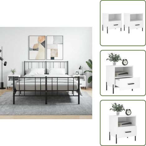 Mesita de noche blanca - vidaXL Mesitas de noche 2 uds madera ingeniería blanco 40x35x47,5 cm - Mesita de noche con cajón