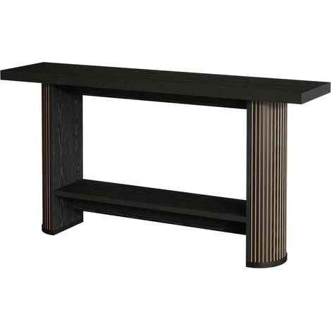 Mesa consola estrecha de madera negra 140 x 30 x 80 cm (1/5)