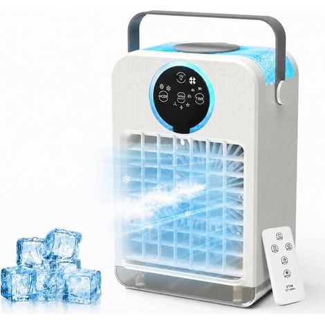 Climatiseur mobile, portable, silencieux, autonomie de 2 heures, blanc, idéal pour le bureau, mini rafraîchisseur d'air avec 4 vitesses de ventilation et LED 7 couleurs (1/5)