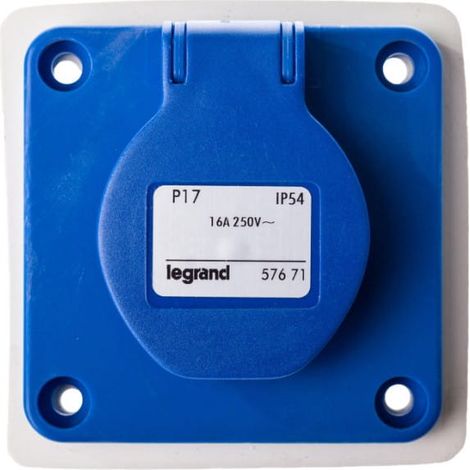 Frontplattensteckdose mit Erdung IP44 blau 2P+Z P17 057671