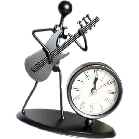 Horloge Décorative en Métal Forme Guitare Noire, Objet Déco Créatif et Réaliste pour Salon ou Cabinet, Décoration de Bureau Chic et Fonction Photo Prop (1/5)