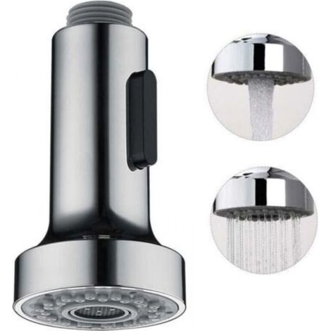 Pull-Out Sink Sprayer with Stop Button, Brushed Shower Head, 2 Spray Modes for Kitchen Sink Faucet, Silver (1/3)