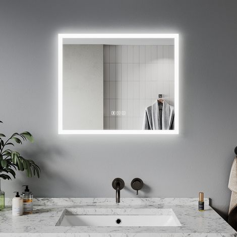 ELEGANT 600 x 500mm Anti-foggy Wall Mounted Mirror, Backlit LED Illuminated Bathroom Mirror with Shaver Socket and Bluetooth Speakers (1/5)