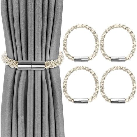 Set mit 4 geflochtenen magnetischen Gardinenhaltern, ideal für die Dekoration von Wohn- und Büroräumen (beige).