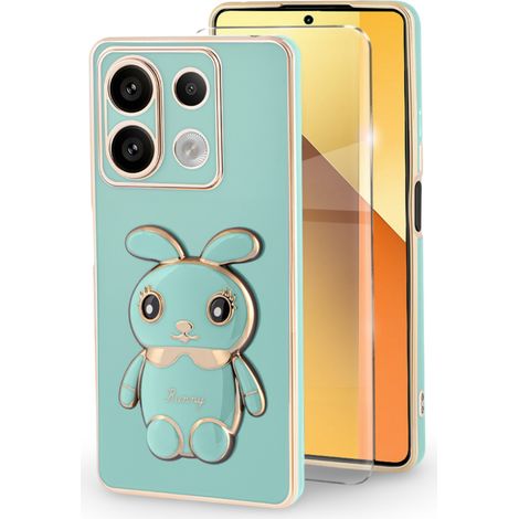 Funda para Xiaomi Redmi Note 13 5G, diseño de conejo, color verde + cristal templado 9H (1/5)