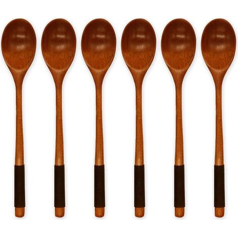 6 cucharas de madera japonesas, 23 cm con mango largo, Utensilios de cocina multifuncionales, postres, miel, té y comida oriental (1/5)