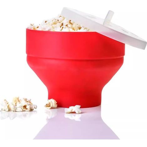 Machine à pop-corn - Silicone - Pliable - Compatible micro-ondes - Avec couvercle et poignée - Compatible lave-vaisselle - Rouge (1/5)