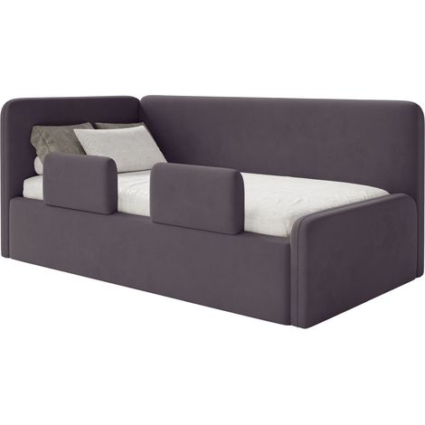 Selsey Fanko – Kinderbett 90x200 cm mit Rausfallschutz, Matratze, Kopfteil links, Samt, Violett