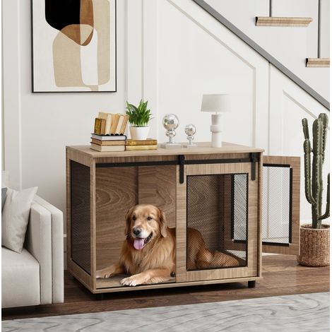 Jaula para perros 98 x 60 x 78 cm de madera, marrón claro OKMYHOME (1/5)