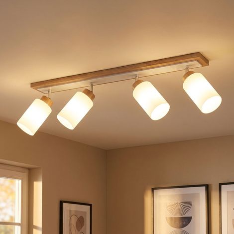LED Deckenleuchte Strahler Wohnzimmerlampe Spot verstellbar Holz Glas L 81 cm (1/5)