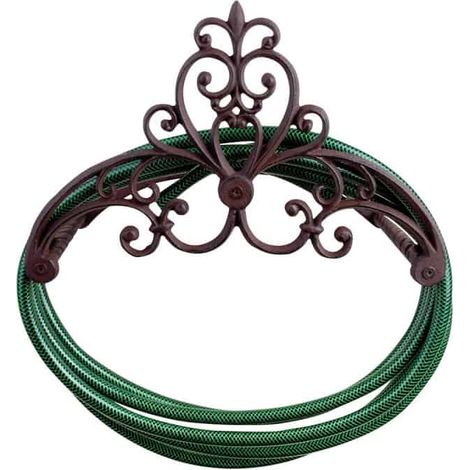 Esschert Design – Dévidoir mural en fonte pour tuyau jusqu'à 25m – Dimensions 38,7 x 24 x 25,7 cm – Décoration jardin pratique