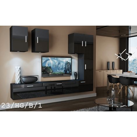 Ensemble meuble TV CONCEPT 23-23-HG-B-1 noir brillant 249 cm (1/2)
