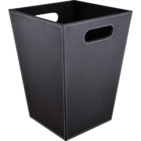 Black Leather Desk Waste Paper Bin Modern Design for Kitchen Bathroom Office (Square-Black) (1/5)