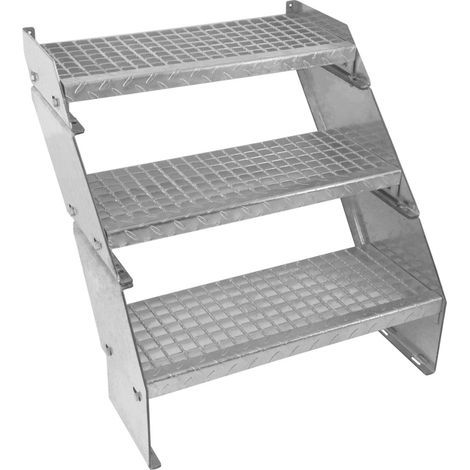 Scala in metallo a 3 livelli regolabile in altezza 60 cm di larghezza Acciaio zincato argento 3 gradini regolabili Griglia resistente alle intemperie Spessore asta 5 mm Kit di fissaggio GRATUITO (1/5)
