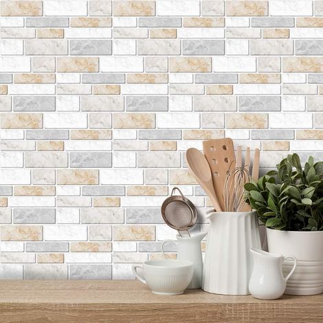 12pcs Autocollant effet carrelage mural pour décoration intérieure, dosseret auto-adhésif, carreaux autocollants pour salon, cuisine, salle de bain