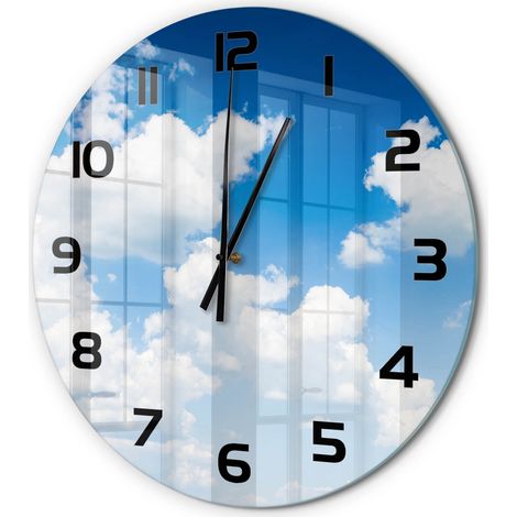 Horloge Murale Ronde Originale en Verre Silencieuse Design Moderne Salon Nuages dans le ciel fi 60 cm (1/5)