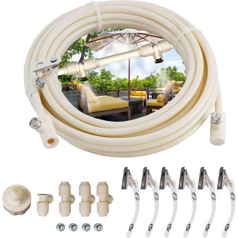 Brumisateur terrasse extérieur et jardin 7,5m et 4 buses laiton - Pergola - Serres - Parasol - Climatisation extérieure - Repousse les moustiques et nuisible volants (1/4)
