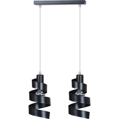 Lampadario Moderno 2 Luci Tristano In Acciaio Nero Con Fasce A Spirale (1/5)