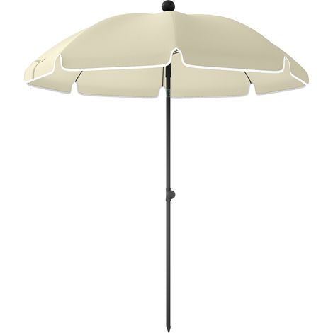 Parasol de plage Ø150 cm, déperlant, pliable, avec ancrage au sable, inclinaison réglable, sac de transport, beige