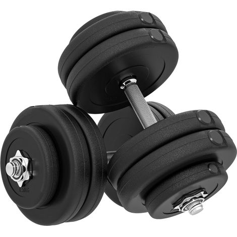 Set d'haltères 50 kg avec disques en plastique et barres en acier chromé, noir (1/5)