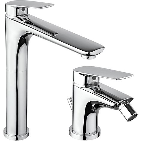 Set Rubinetti Piralla per lavabo alto e bidet con scarico automatico serie Lago cromato (1/5)