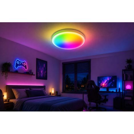 Plafonnier LED connecté TUYA app, 20W 2100lm, RGB + température de couleur 2200K à 6500K, dimmable, 270x60mm, B.K.Licht (1/5)