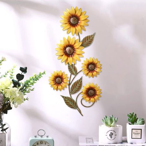 Décoration Murale de Fleur en Métal,Tournesol Decoration Murale Jardin Exterieur,Pour Intérieur ou Extérieur,Maison,Jardin,Cour,Terrasse,Clôture (1/5)