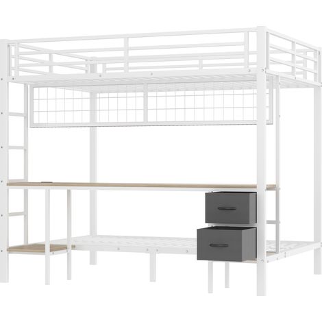 Letto a soppalco 140 x 200 cm in metallo e MDF con scrivania, cassetti, ripiani, LED USB (1/5)