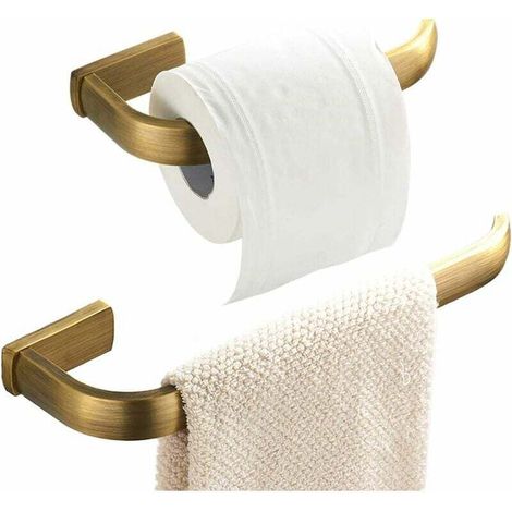 2-teiliges Badezimmer-Accessoire-Set – Handtuchring und Toilettenpapierhalter zur Wandmontage aus Messing, gebürstete Bronze