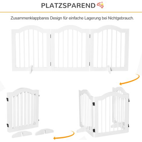 Barrière de sécurité pour chien 3 panneaux, 154,5 x 61 cm pliable avec porte, barrière pour chien avec 2 pieds de support, autoportante pour escalier, cuisine, couloir, blanc (1/5)