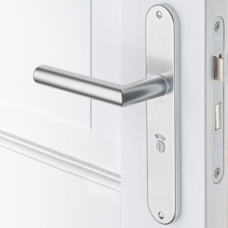 AXA Türbeschlagset für Innentüren - Oval Milan - Türgriff aus Aluminium - für WC/Badezimmer - TL63 - 8 - Türgriff mit Schutzschild