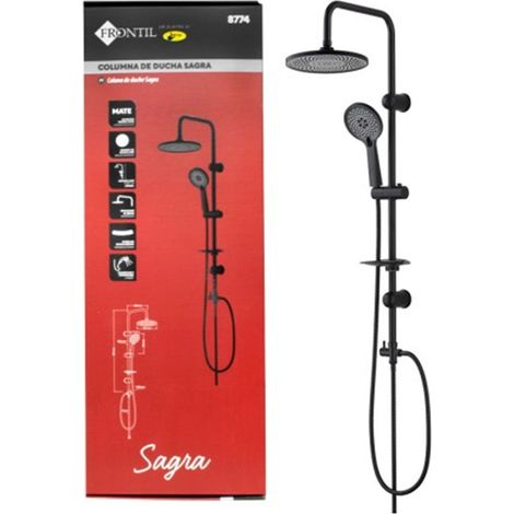 Columna De Ducha Negra Modelo Sagra 1.5m  ABS 3 Funciones Rociador Ø22cm