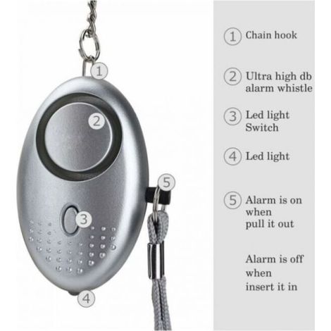 Argent Alarme Personnelle, 130DB Porte Cle Alarme d'urgence avec Torche Anti Agression avec Lumière LED for Femmes, Enfants, Personnes âgées