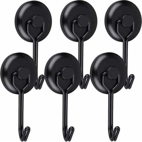 Starker 14 kg Magnethaken (20D) für Kühlschränke, schwarzer Neodym-Magnet, drehbar, 6er-Pack –