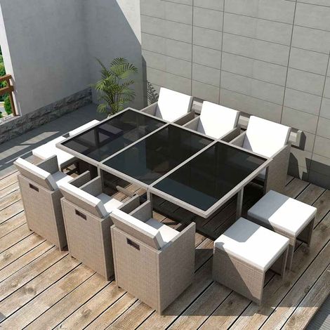 Salon de jardin encastrable avec coussins 11 pcs Ensemble Table et Chaise de Jardin - Rotin Beige BV203208 - BonneVie (1/5)