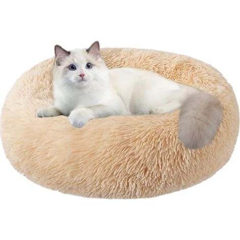 Panier d'intérieur pour chat, rond et lavable, 60 cm, convient aux petits, moyens et grands chiens, couleur abricot (1/5)