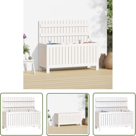 The Living Store Boîte de rangement de jardin Blanc 108x42,5x54 cm Bois de pin - Boîte De Rangement Jardin - Coffre De Jardin - Rangement Exterieur - Meuble De Jardin - Coffre Outil (1/5)