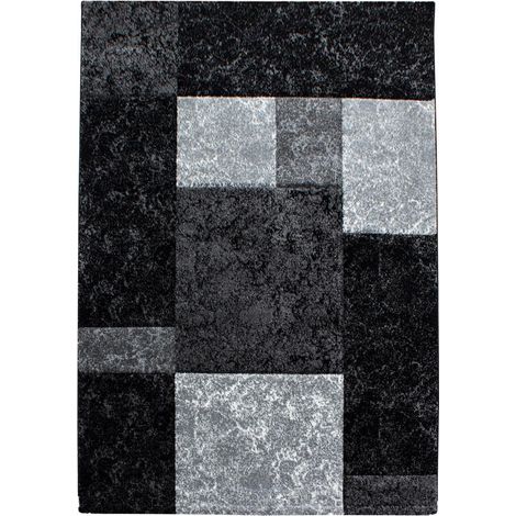 Tapis salon et chambre 200x290 noir et gris tissé motif géométrique CARARELLE (1/5)