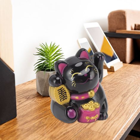 Automatische, solarbetriebene Glückskatze, ideal für Zuhause, Büro und Auto und perfekt als Geschenk. Lichtempfindliche Glückskatze MLY23065, liegende Position – schwarz. (1/5)